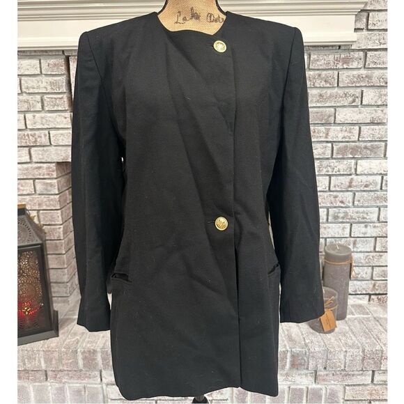 NWT Deadstock Vintage 80s Talbots Women's Wool Two Button‎ Blazer Black Size 16 - Picture 1 of 16
